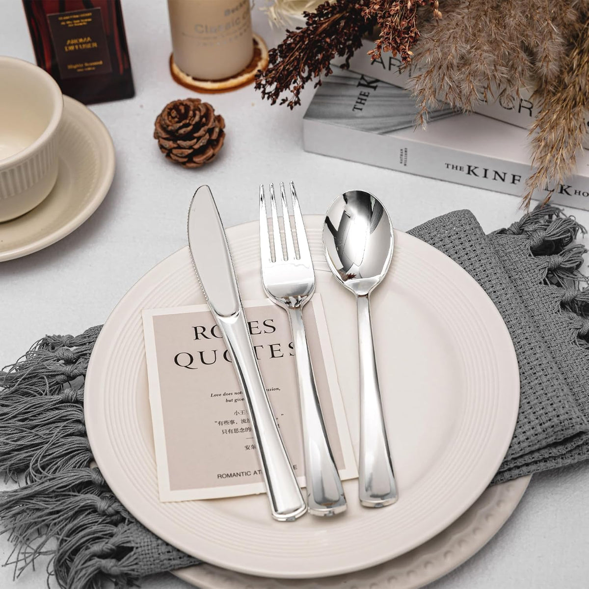 120PCS Silver Plastic Silverware, Disposable Utensils & Cutlery
