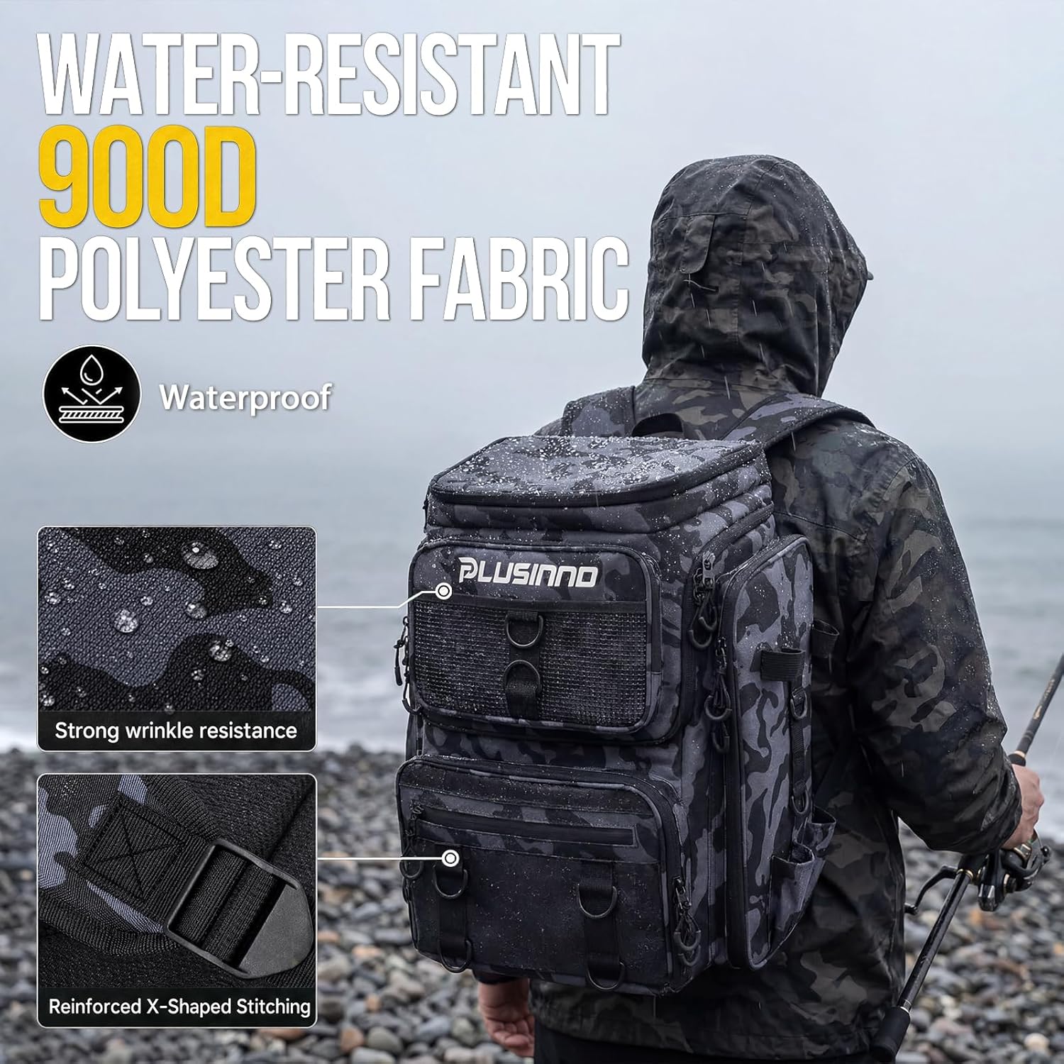 Fishing Tackle Backpack with Rod Holders，42L Water-resistant Fishing Bag Store Fishing Gear, Fisher Gifts For Men.