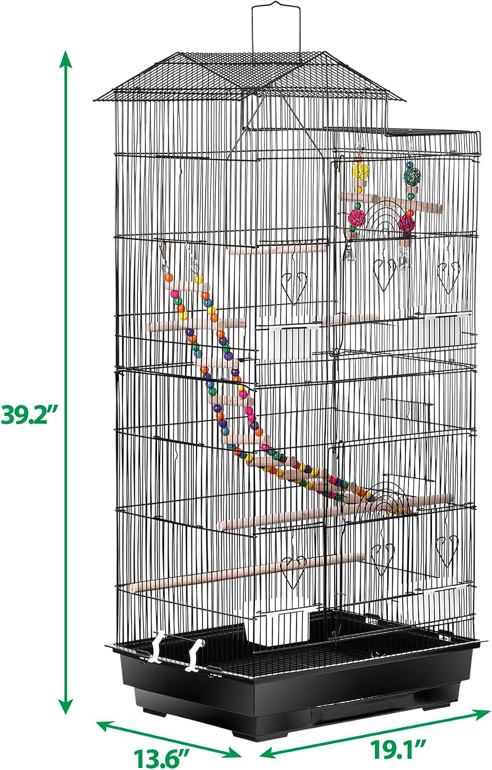 39-Inch Roof Top Bird Cage Large Flight Parrot Cage w/Toys for Small Quaker Cockatiel Sun Conure Parakeet Finch Green