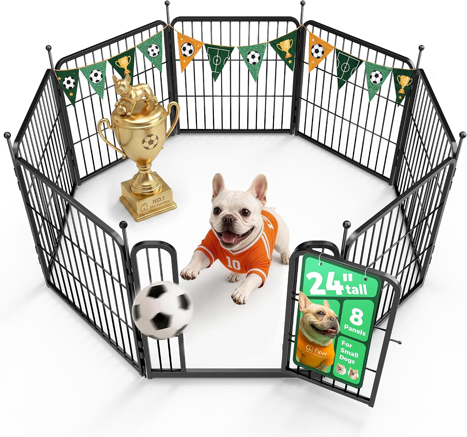 Rollick Unleashed Dog Playpen for Indoor, Yard, RV Camping, 24 inch 8 Panels for Small and Puppy Dogs, Black│Patented