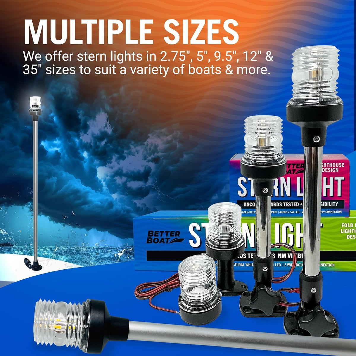 Boat Anchor Light Pole, 17" LED Stern Light, Tested to USCG Standards