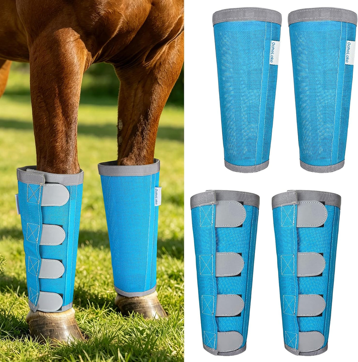 Reflective Horse Fly Boots Set of 4, Loose Fitting Leggings for Horses, Equine Fly Leg Wraps Socks for 4 Legs