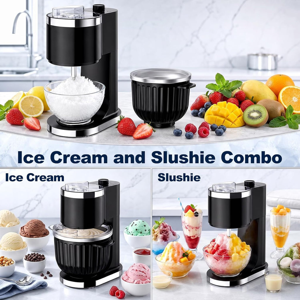 Ice Cream Maker & Shaved Ice Machine, 2-in-1 Slushie Machine