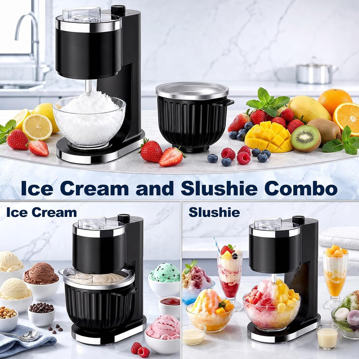 Ice Cream Maker & Shaved Ice Machine, 2-in-1 Slushie Machine