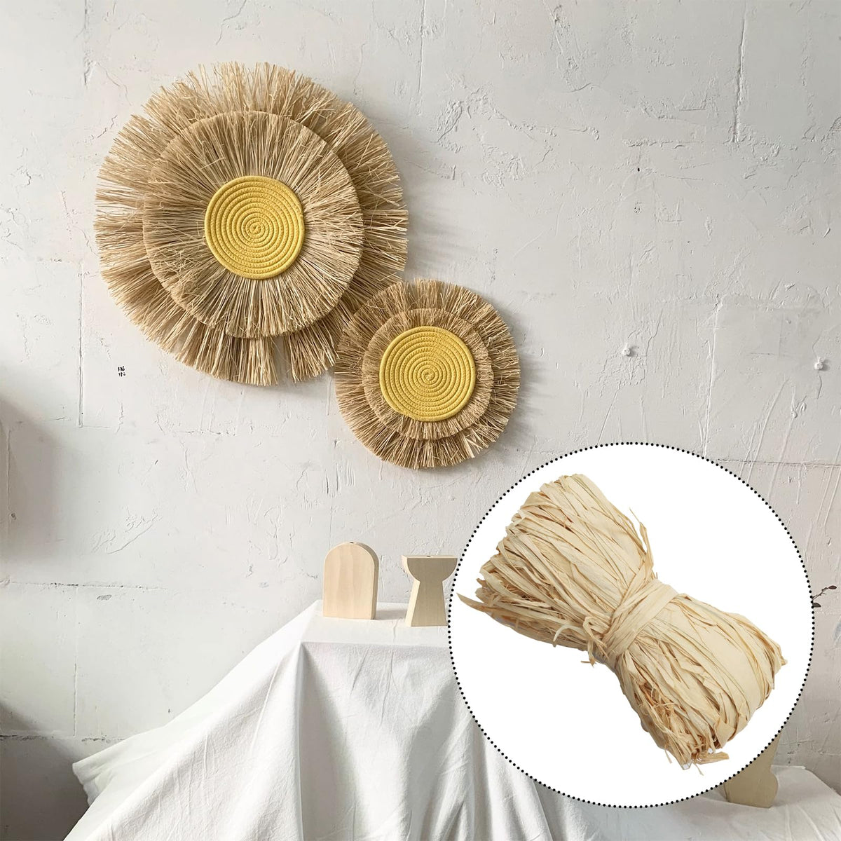 Natural Raffia Ribbon 3 Pack, Craft Twine DIY