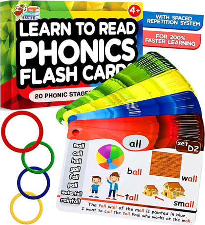 Phonics Flash Cards with Proven Spaced Repetition Learning System - Learn to Read in 20 Phonic Stages - Digraphs CVC