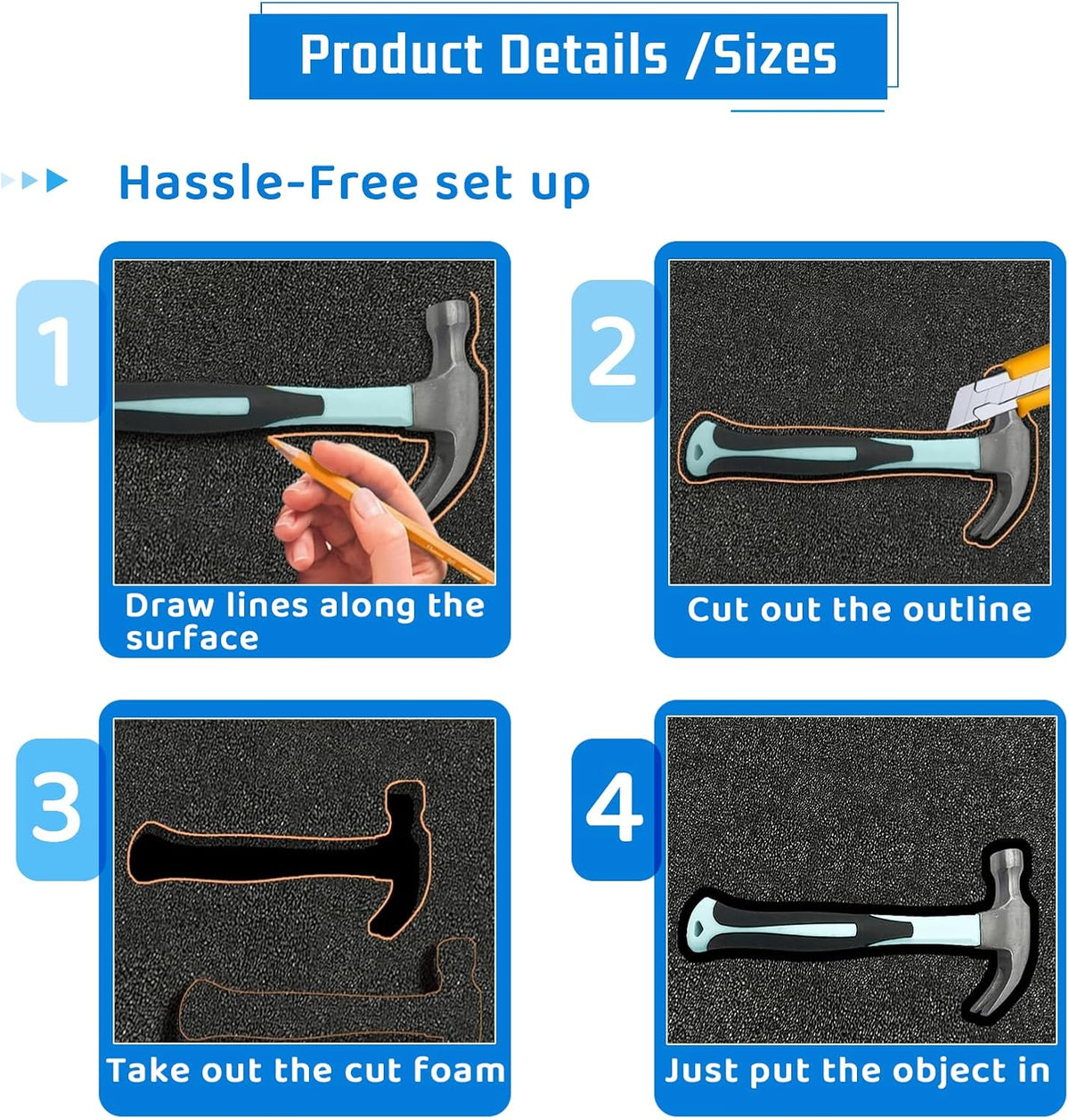 Black High Density Foam Insert Board 16'' x 12'' x 1.5'' for Case, 4pcs