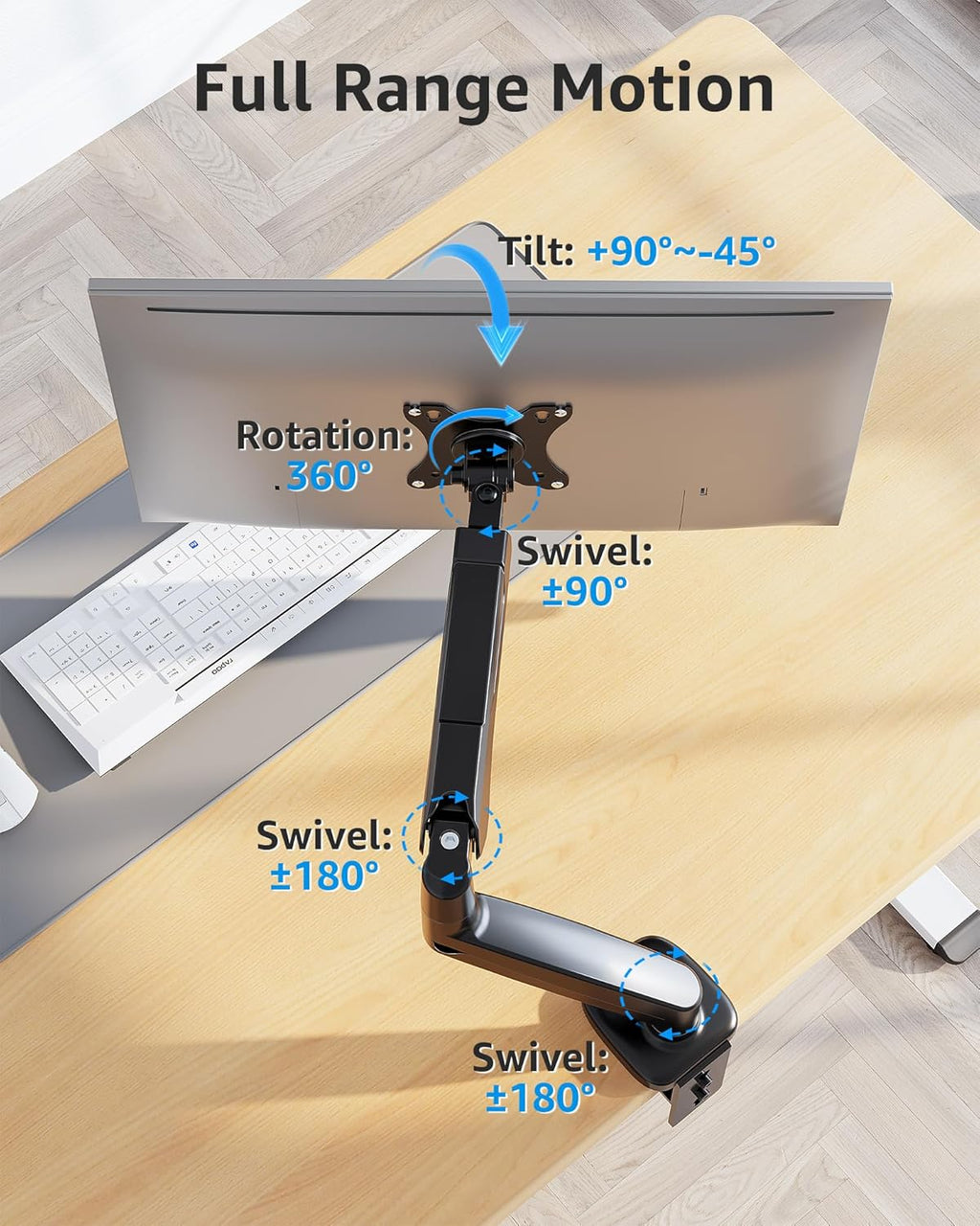 Single Monitor Desk Mount Holds Screen up to 32 inch, Height Adjustable Monitor Arm, Full Motion Computer Monitors