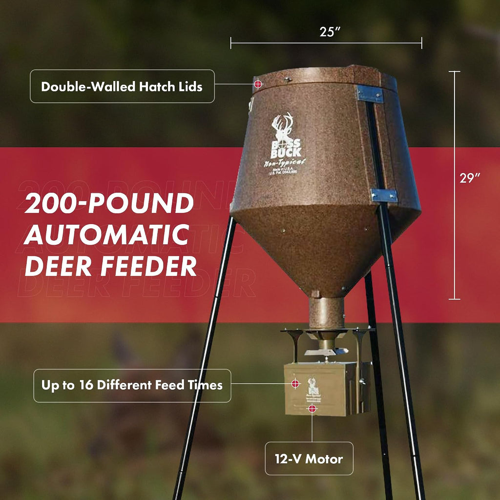 200 LB Deer Feeder/Hunting Durable Lightweight Plastic UV Protected Waterproof Game Feeder with 12V Spinner Automatic