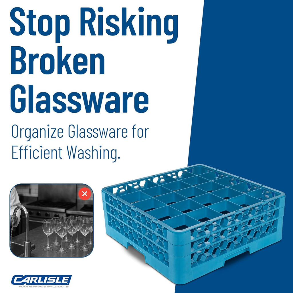 Carlisle Commercial Dishwasher Glass Rack, 25 Compartments, 2 Extenders
