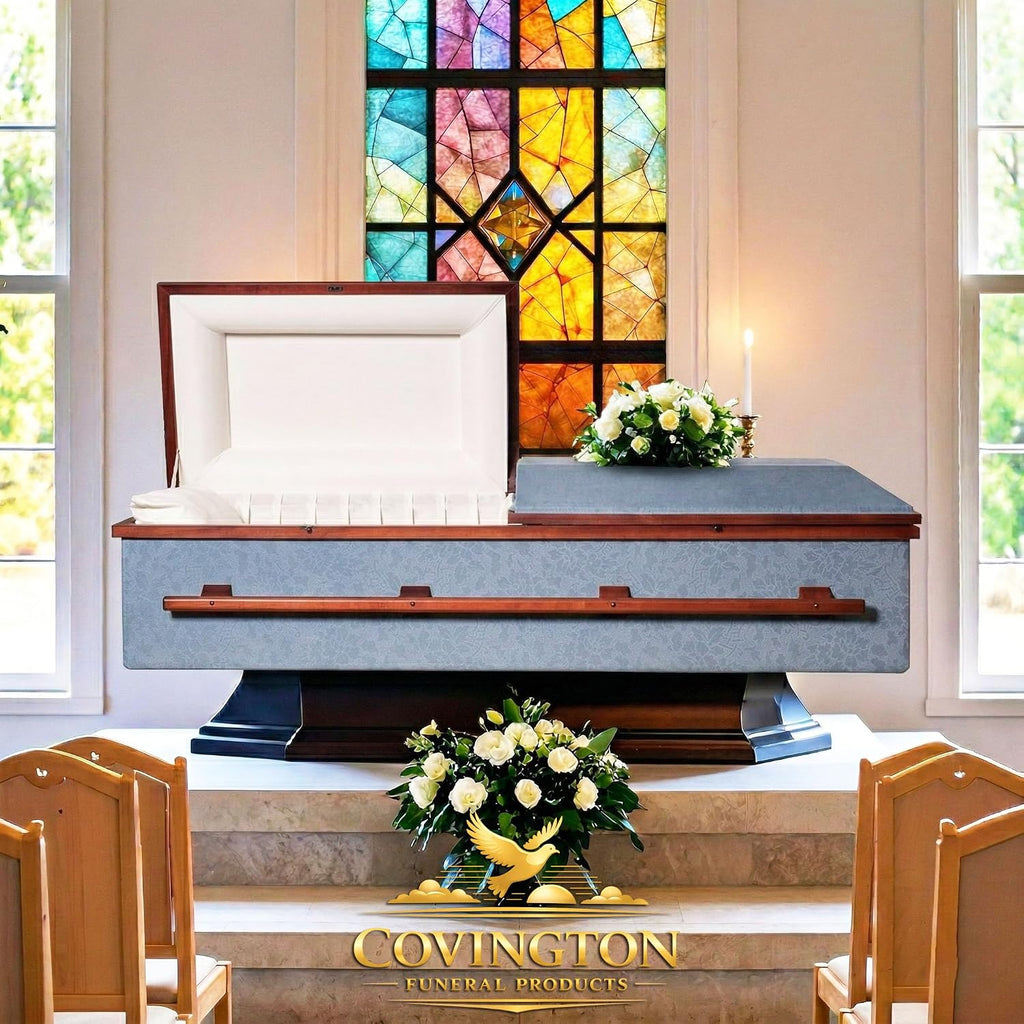 Serenity Dark Burial Casket, Lightweight Cloth Covered Funeral Casket Coffin, Corrugated Cardboard Casket with Satin