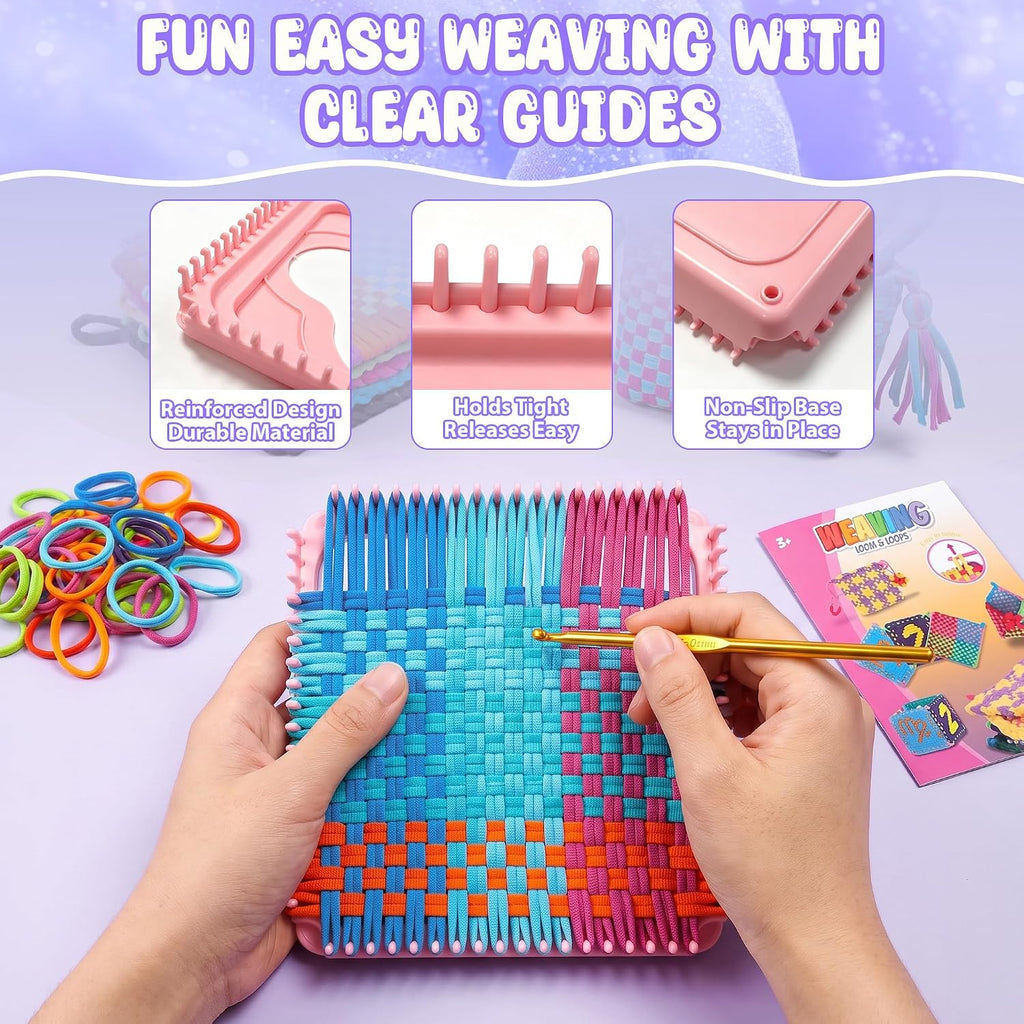 Weaving Loom Kit for Kids, Beginner Craft Kit with 12 Color Loops