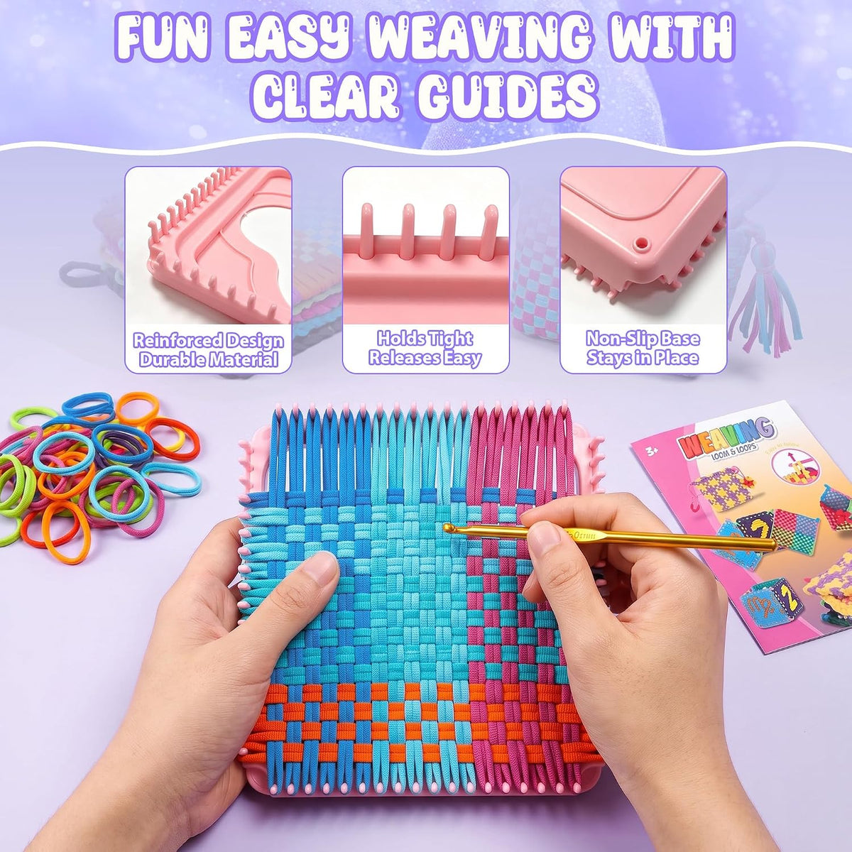 Weaving Loom Kit for Kids, Beginner Craft Kit with 12 Color Loops