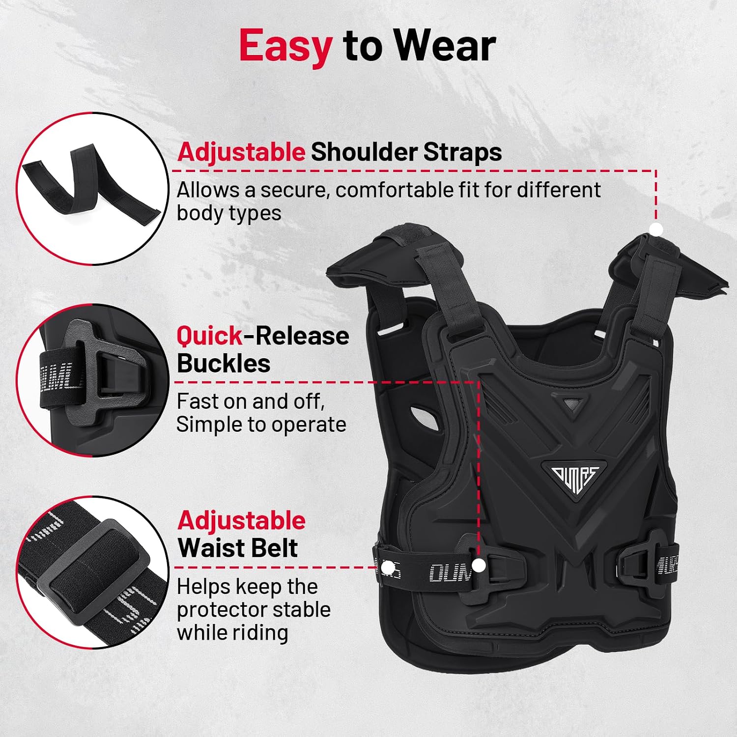 Adult Off-Road Motorcycle Chest Protector, Lightweight Design with Reinforced PP Armor Plates, Breathable Motocross