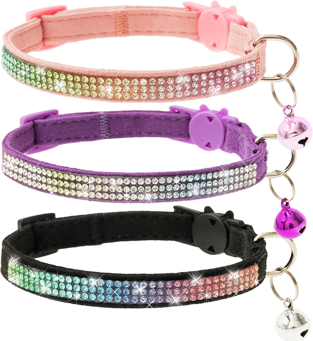 Breakaway Cat Collar with Bells, 3 Pack Rhinestone Pet Collars