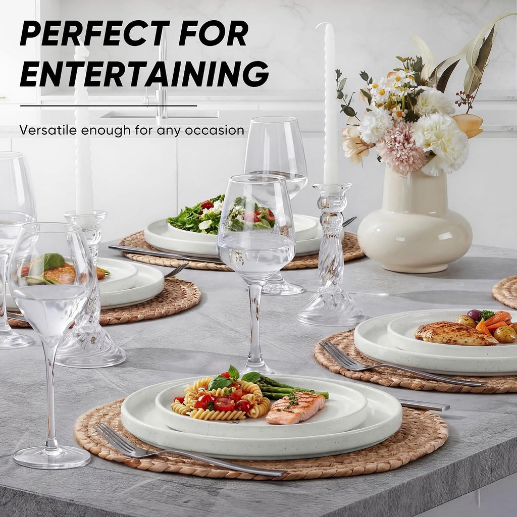 White Dinner Plates Set of 6, 10.5 Inch Stoneware Dinner Plate