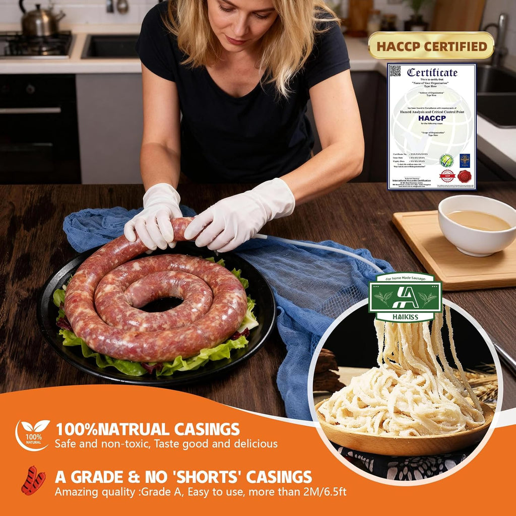 Natural Hog Sausage Casing, Edible Casings for Sausage Making, Pre-Tubed, Great for Snack Sticks, Italian Sausage