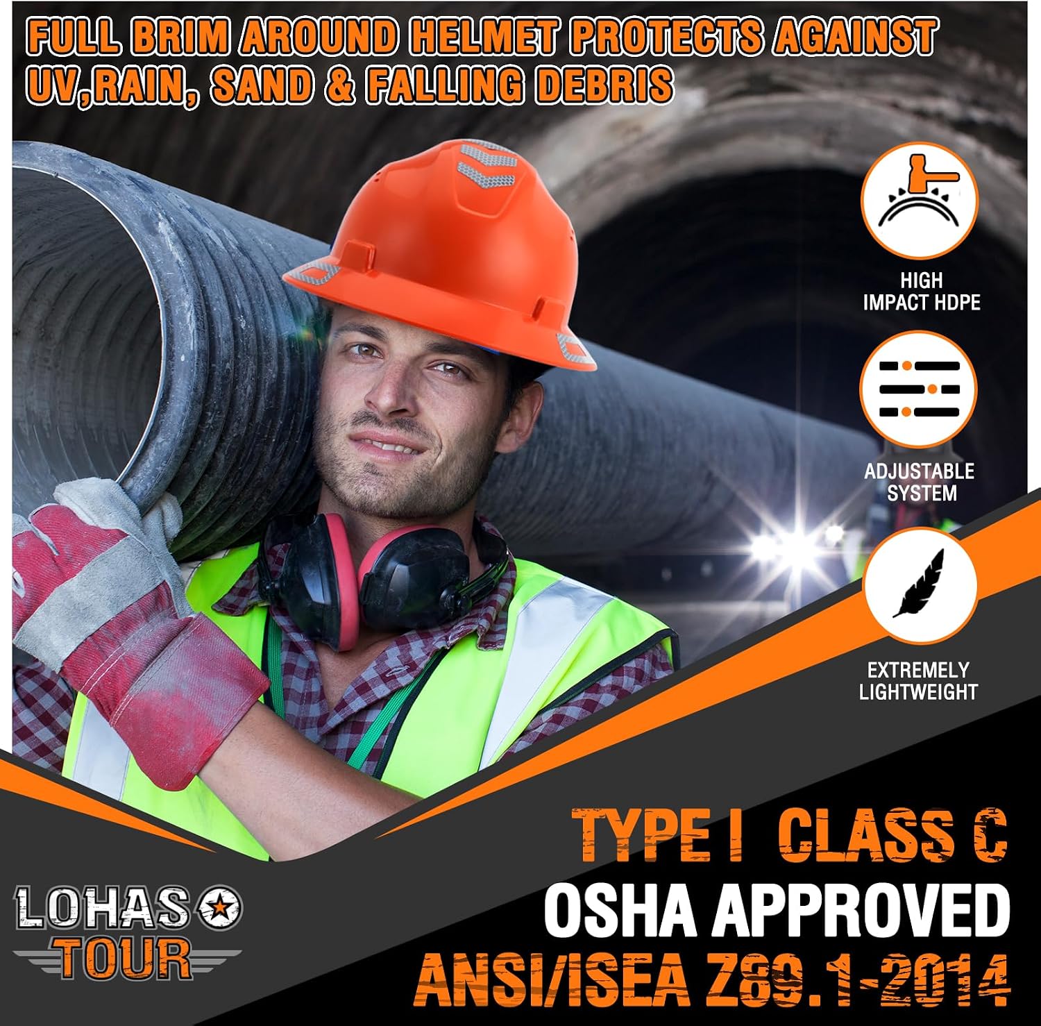 Full Brim Hard Hat Safety Helmet Vented ANSI Z89.1 Approved OSHA Hard Hats Construction Men Women Adult