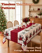 Christmas Tablecloth Rectangular, Holiday Dining Decor, 60x84 Inch