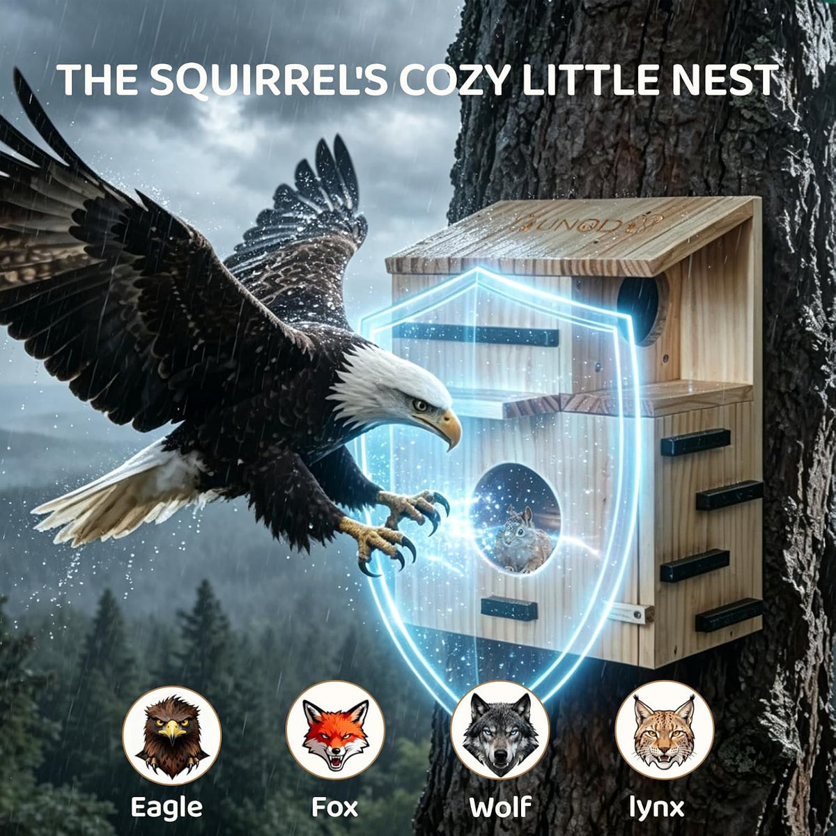 Large Wooden Squirrel House for Outside with Window Dual Balconies
