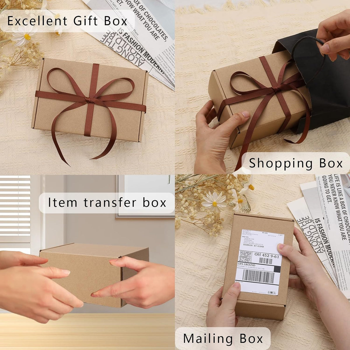 6x4x3" 50 Pack Corrugated Cardboard Boxes Small Shipping Box for Packaging Small Business Mailer Mailing Kraft