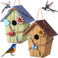 2 Pcs Hanging Bird Houses for Outside, Bright Color, Wooden Roof
