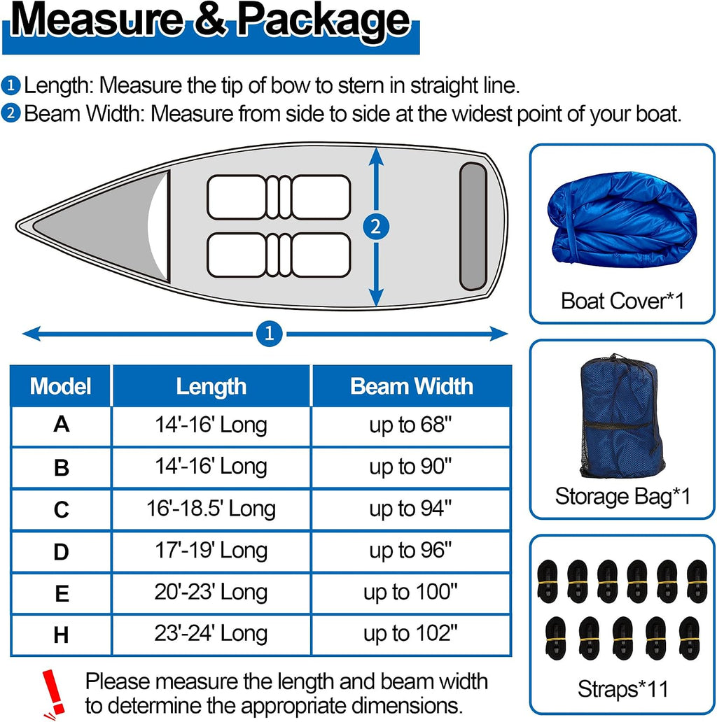iCOVER Trailerable Boat Cover- 14'-16' Heavy Duty Waterproof Tarp Covers, Fits V-Hull, Fish&Ski, Pro-Style, Fishing