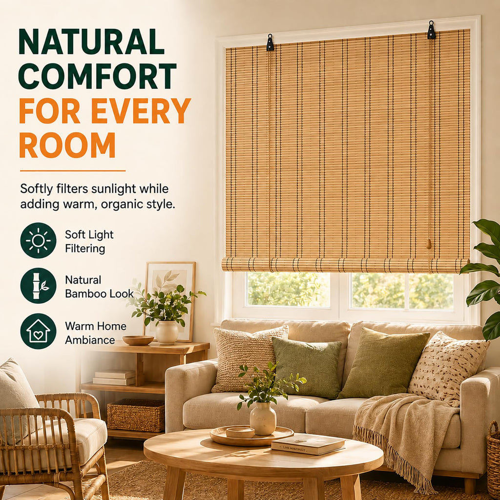Bamboo Blinds for Interior Windows, Custom Roll Up Shades