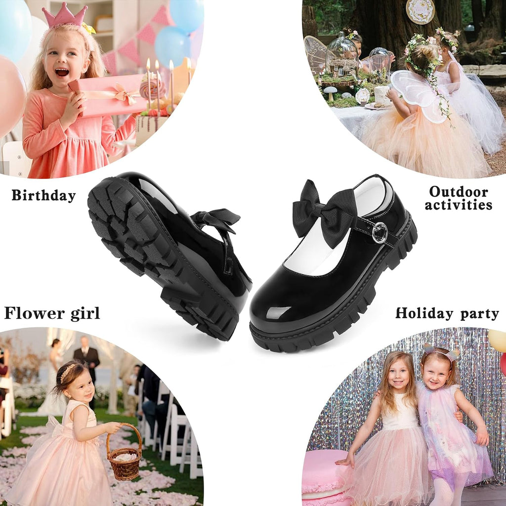 School Shoes for Girls, Black Mary Jane Flats | School Uniform, Non-Slip Sole, Round Toe, Toddler And Little Girl