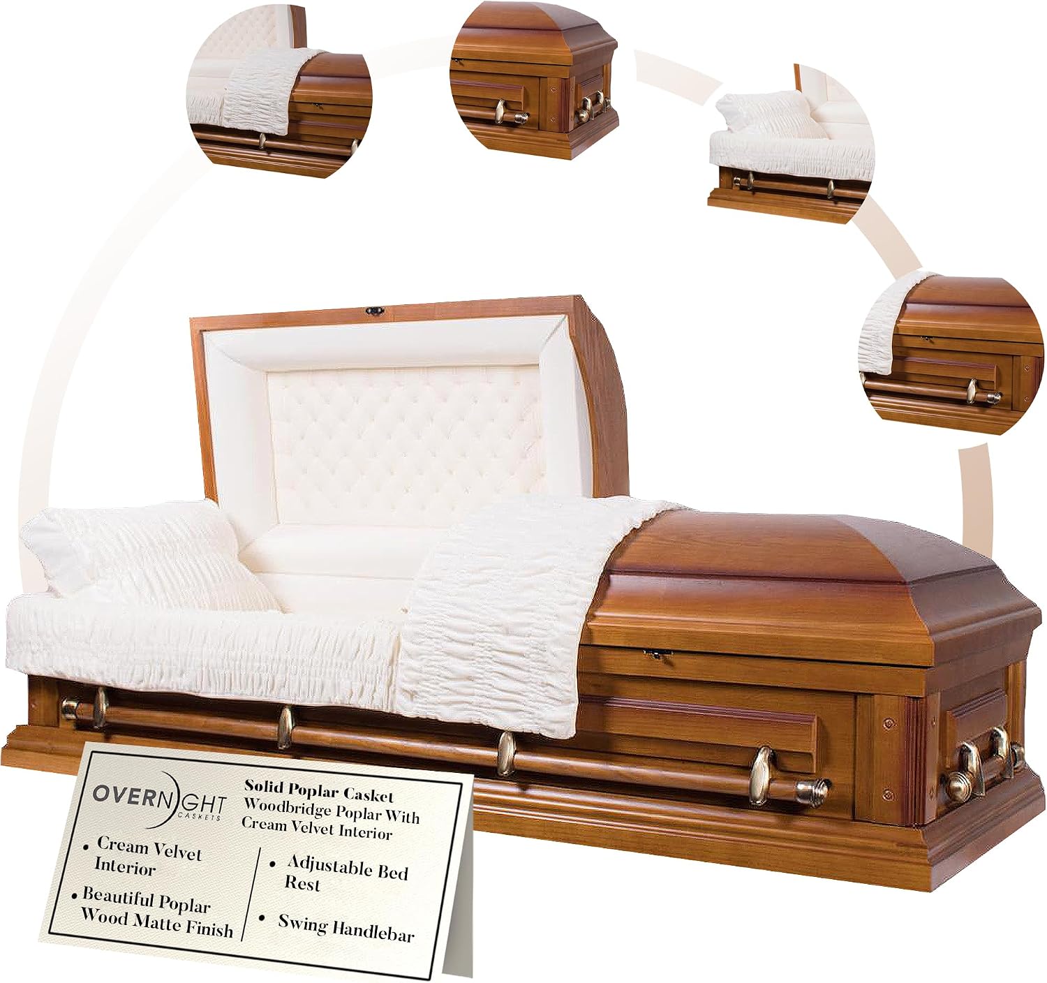 Woodbridge Poplar Wood Casket with Cream Velvet Interior