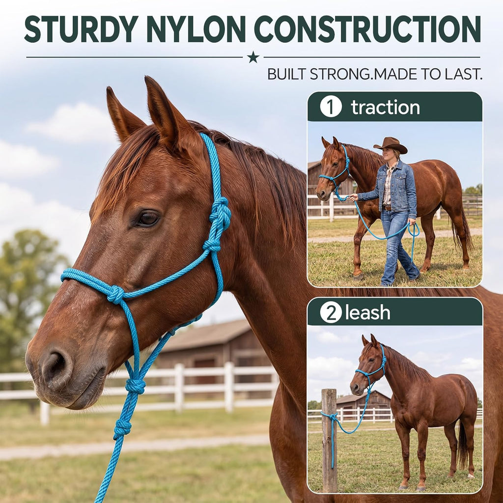 4‑Knot Rope Training Halter for Horses Ponies Foals 1/4" Navy