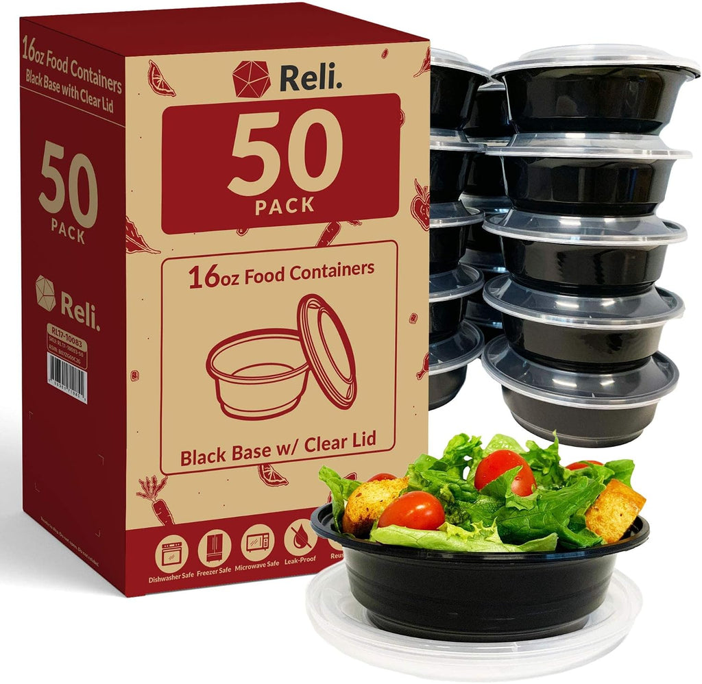 Meal Prep Bowls w/Lids - 50 Pack (16 oz) To Go Containers