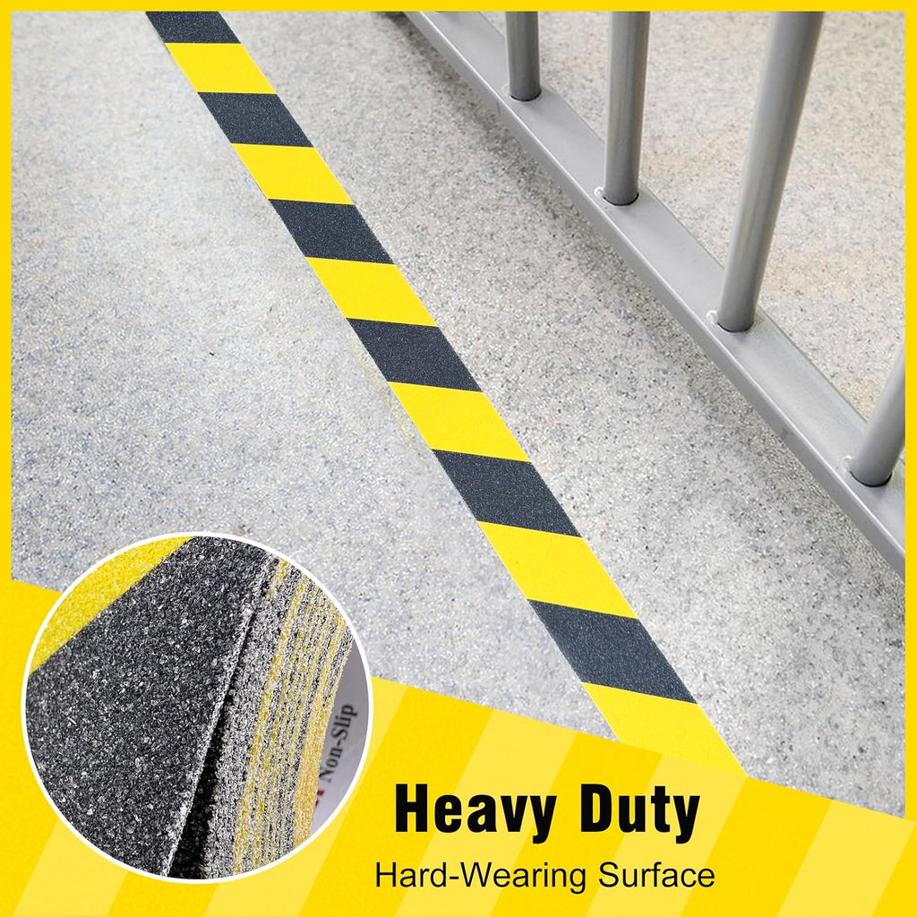 Anti Slip Tape 6in x 33ft Grip Tape for Stairs & Ramps, Black/Yellow | Heavy Duty Waterproof 60-Grit Non Skid Tread