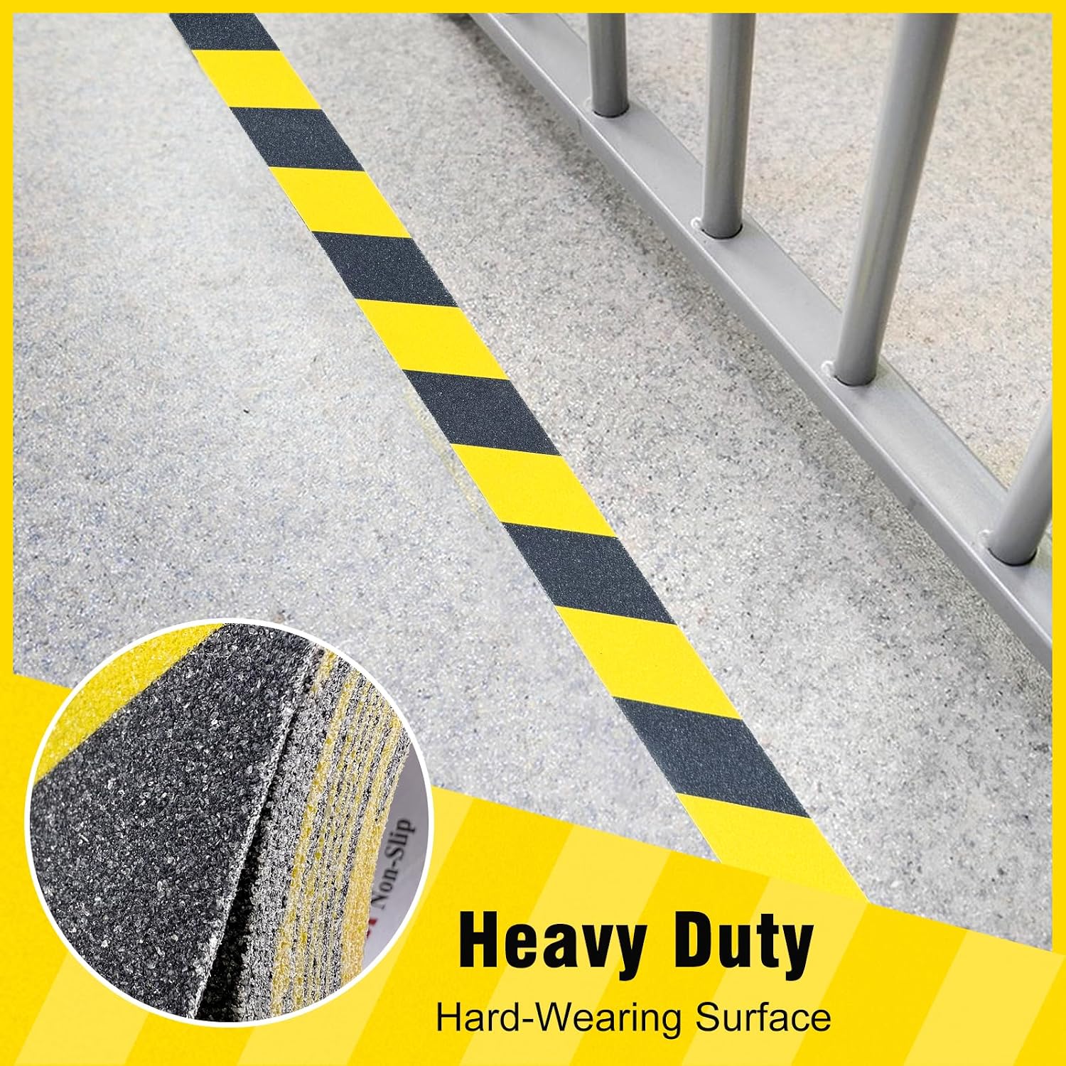 Anti Slip Tape 6in x 33ft Grip Tape for Stairs & Ramps, Black/Yellow | Heavy Duty Waterproof 60-Grit Non Skid Tread
