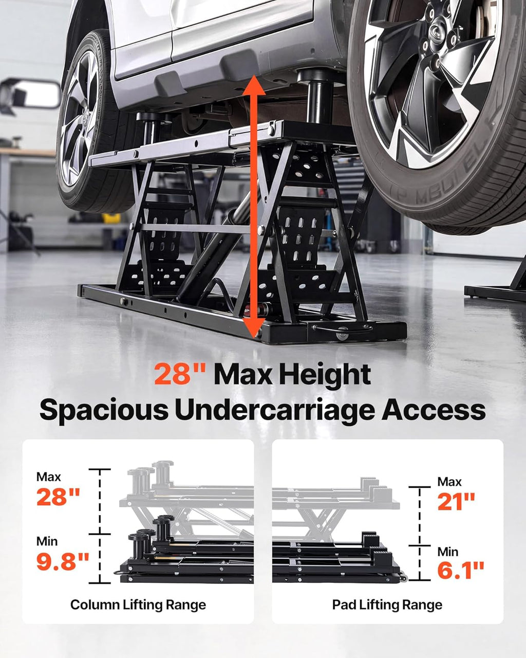 Portable Car Lift, 9000 lbs Capacity, Heavy Duty Steel Truck Lift with 28" Max Height, 120V Power Unit, Wheels, 4