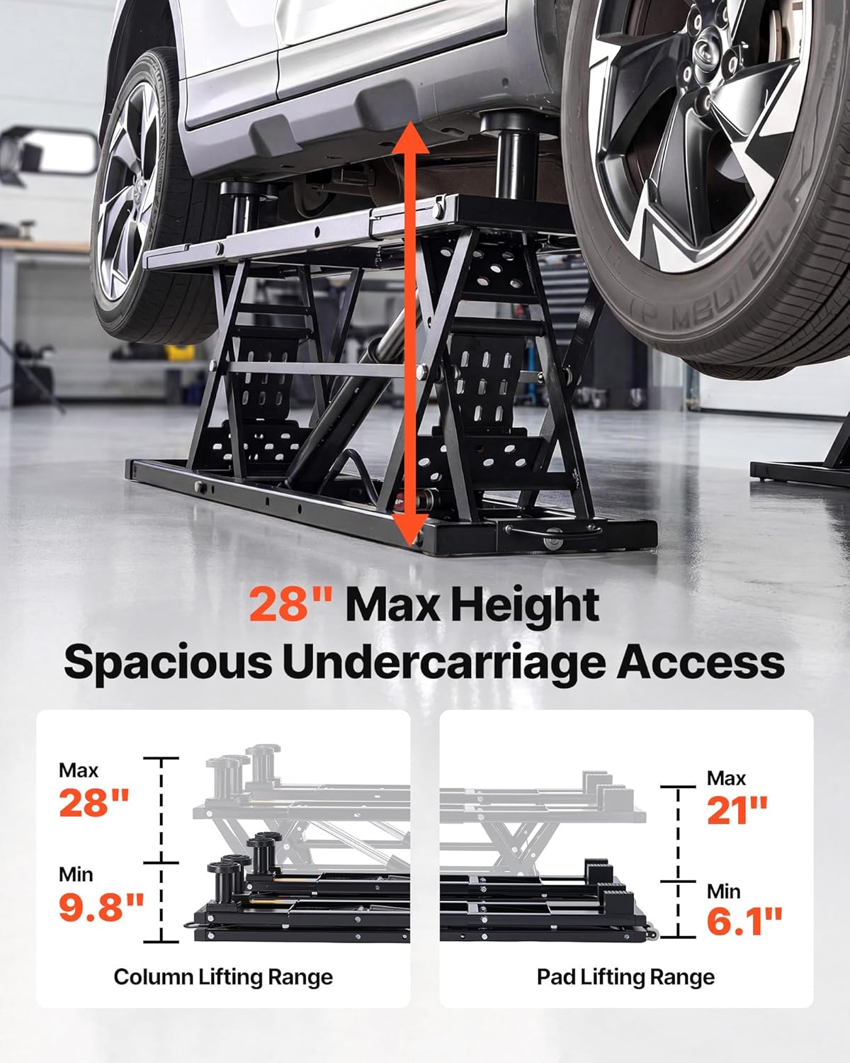 Portable Car Lift, 9000 lbs Capacity, Heavy Duty Steel Truck Lift with 28" Max Height, 120V Power Unit, Wheels, 4