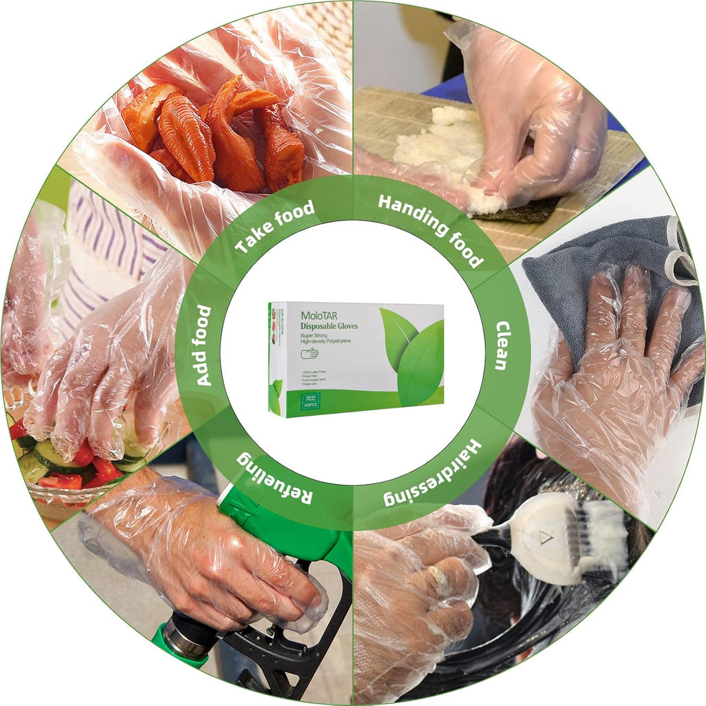 500 Pieces Plastic Disposable Gloves,Disposable Gloves for Cleaning, [ One Size Fits Most ]