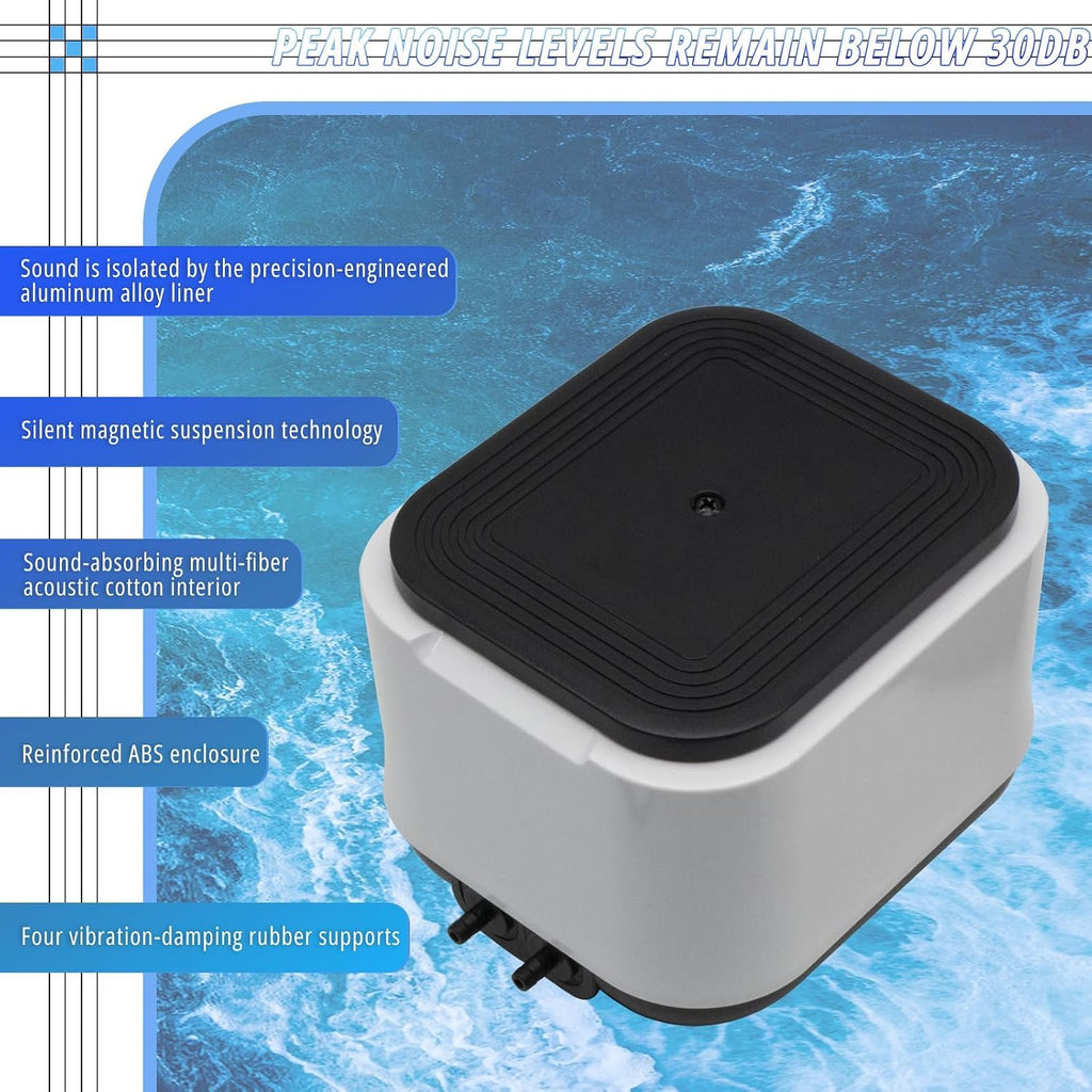 Aquarium Air Pump for Large Fish Tanks up to 300/600 Gallons Dual Outlet 5W/10W,190/260GPH Adjustable Aerator with