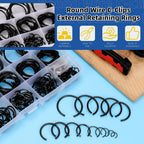 Glarks 322pcs GB895.1 65Mn Metric 14 Sizes 7MM to 30MM Round Wire C-Clips Internal Snap Rings Assortment Kit Round Wire Snap Rings Retaining Rings Classic Circlip for Hole