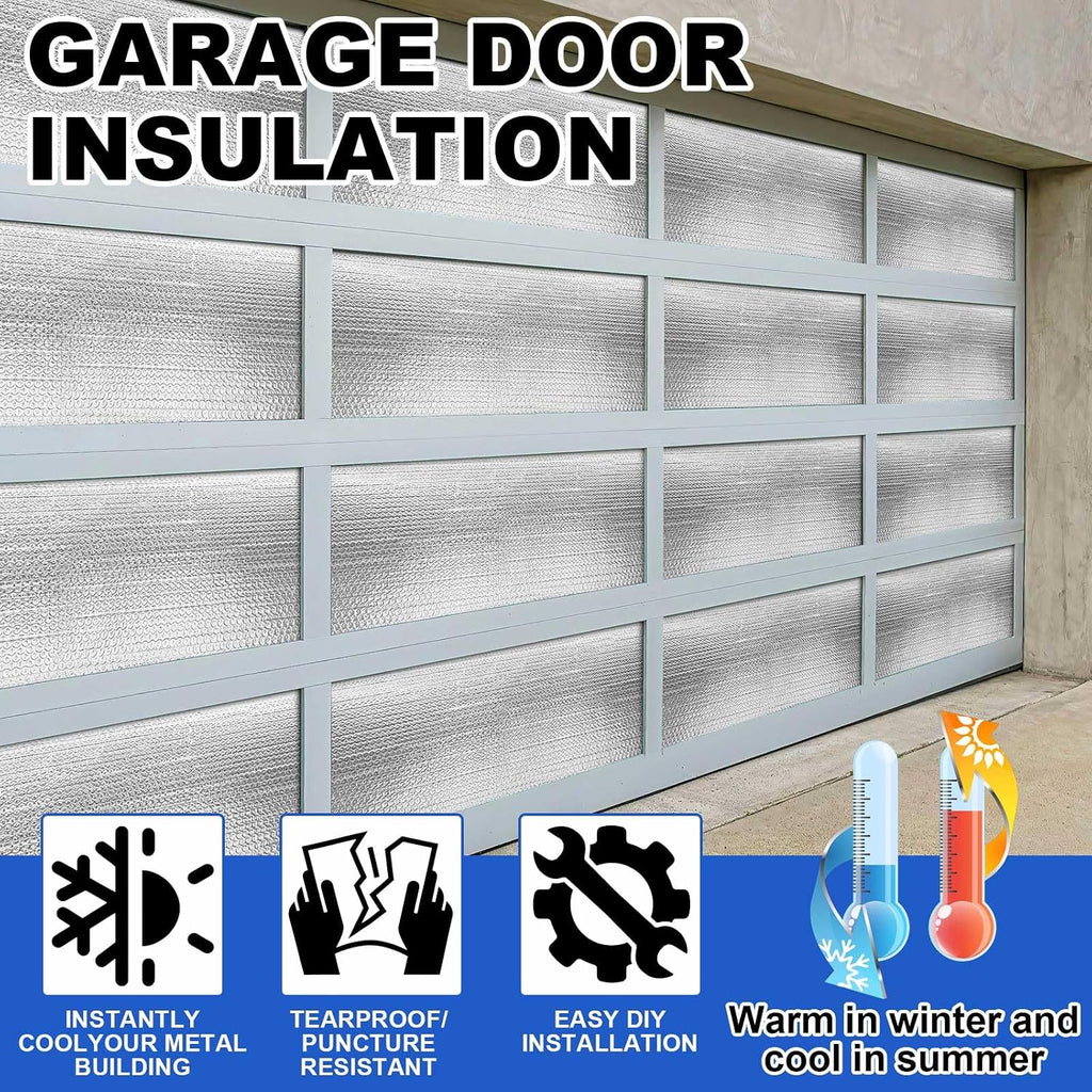 16 Pack 24'' x 48'' Self-Adhesive Garage Door Insulation Kit 2 Car Panel 0.24'' Thick Double Bubble Insulation for