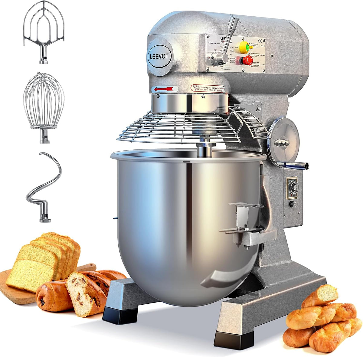 Commercial Food Mixer 30Qt, 3-Speed with Timer, 1250W