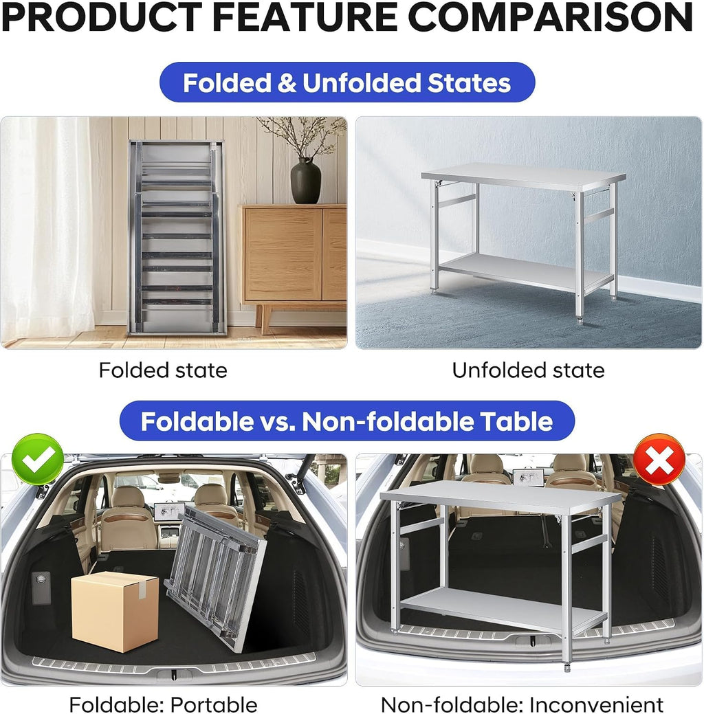 36x24 NSF Stainless Steel Folding Prep Table w/Undershelf