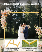Arch Backdrop Stand, 8 x 8 ft, Stable Structure, Easy Assembly, Square Gold Metal Arch Backdrop Stand for Wedding
