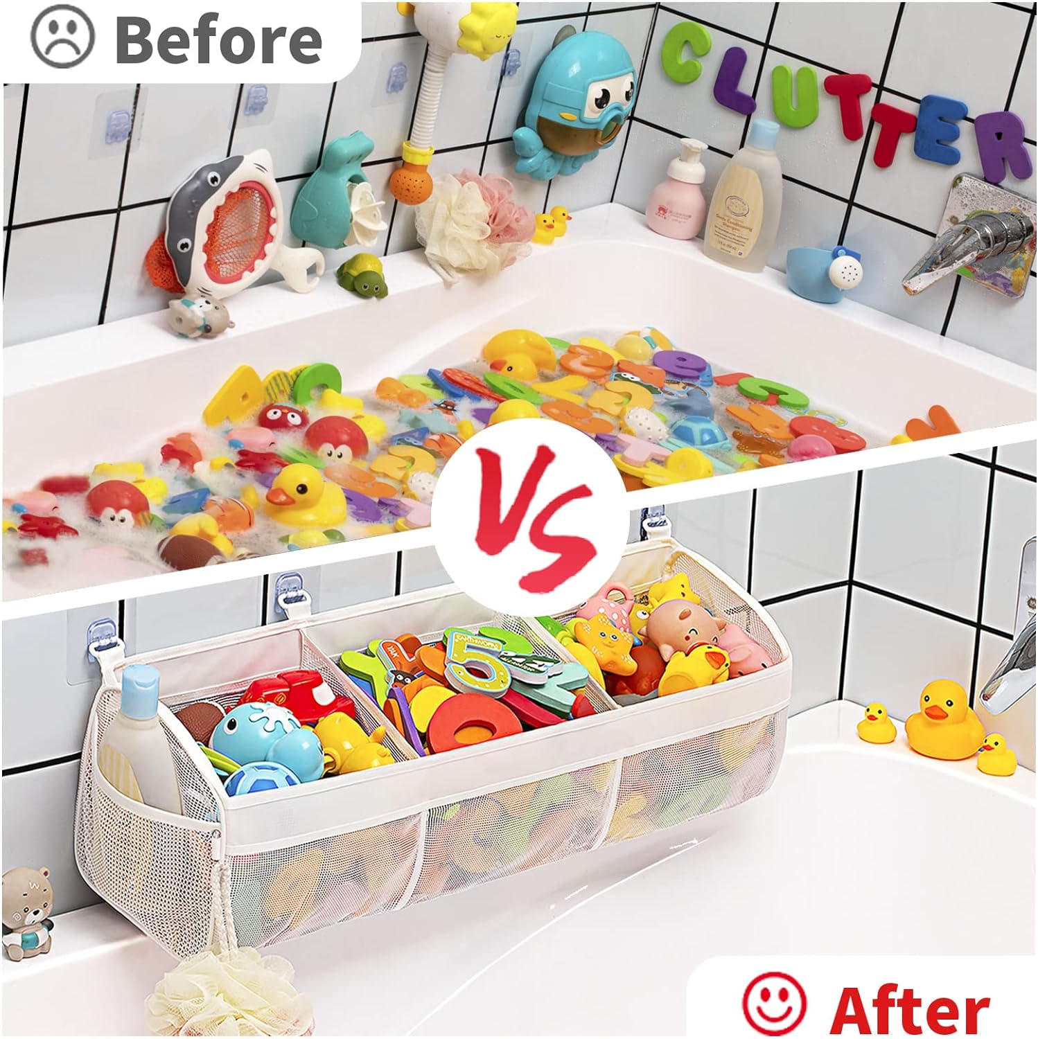 Original 3 Compartment Horizontal Large Openings Bath Toy Organizer for Tub, Capacity Upgrade Bath Toy Storage and