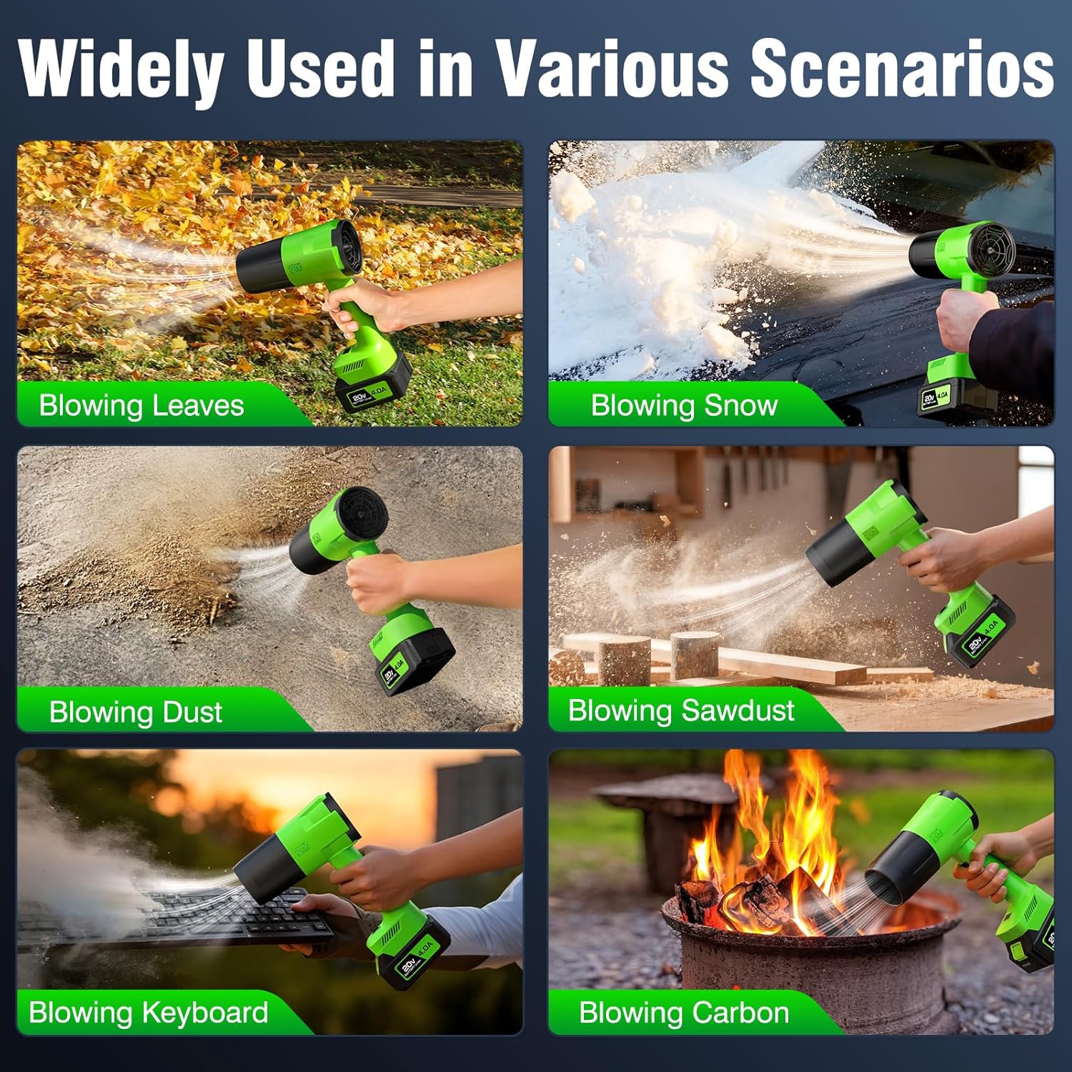 Leaf Blower Cordless, Handheld Leaf Blower with 2 X 4.0Ah Battery and Charger, Snow Blower with 6 Speed Modes
