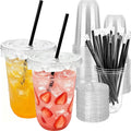 16 oz Clear Plastic Cups with Lids,Leak-proof Paper and Straws,25 Sets