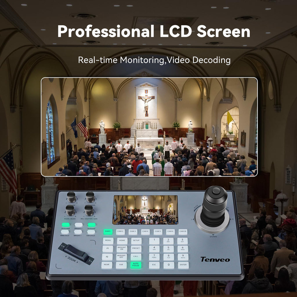 NDI PTZ Camera Joystick Controller, 5'' LCD Screen Real-time Preview 4D Joystick Controller, NDI License Included