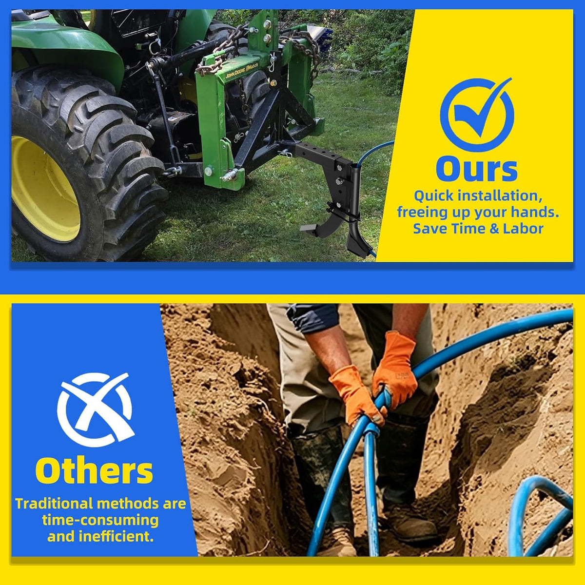 Upgraded Pipe Layer Attachment Fits Hitch Mounted Trencher Ripper, 1.35" Widened Inlet, Flexible Pipe Layer Fits Any