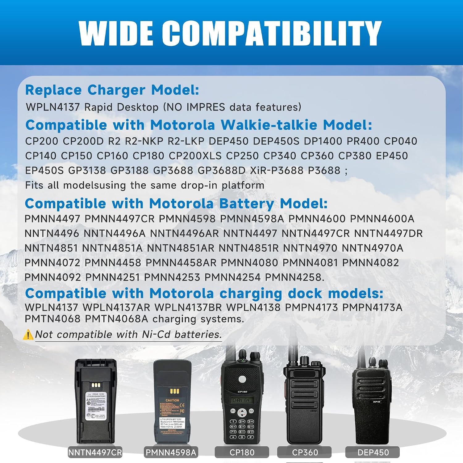 CP200 Rapid Charger WPLN4137 Replacement for Motorola CP200D R2 2-Way Radio | Smart desktop charger fits DEP450 PR400