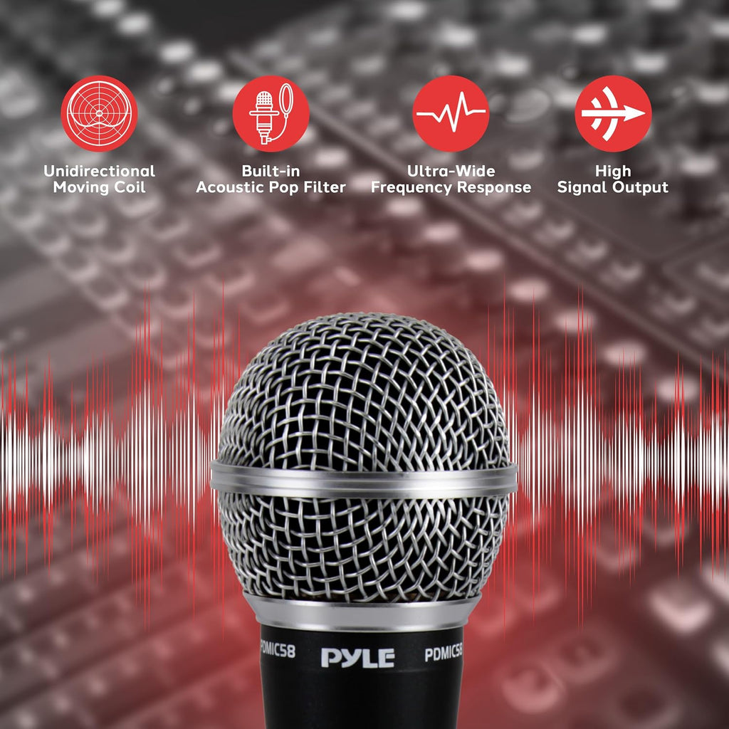 Professional Dynamic Microphone - 2-Pack Unidirectional Handheld Mic with Built-in Pop Filter, High Signal Output, 15